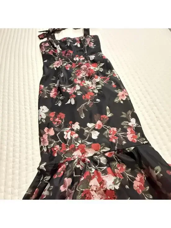 LPA Zelmira Sleeveless Black Floral Midi Ruffle Flounce Dress Sz XS Revolve - Picture 14 of 15